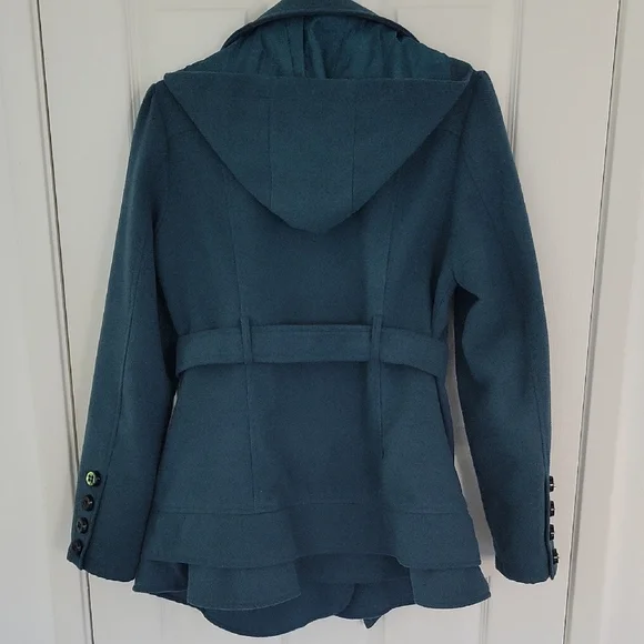 Pink Envelope Teal Double-Breasted Pea Coat - Picture 3 of 4